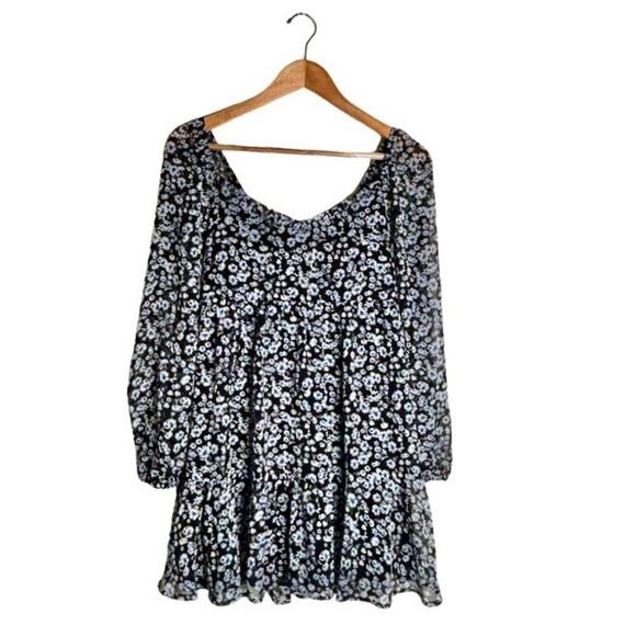 Vintage Trixxi Tunic Babydoll Dress MIni Floral Small Black Long Sleeve Sheer - Picture 1 of 8